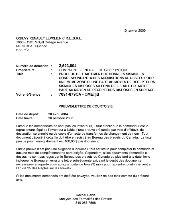 Canadian Patent Document 2523804. Correspondence 20060104. Image 1 of 2