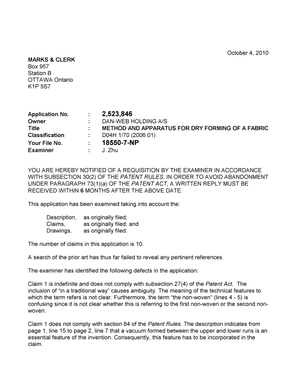 Canadian Patent Document 2523846. Prosecution-Amendment 20101004. Image 1 of 2