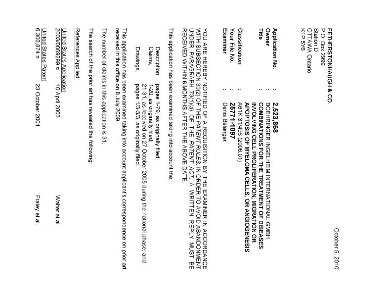 Canadian Patent Document 2523868. Prosecution-Amendment 20101005. Image 1 of 4
