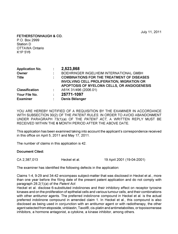Document de brevet canadien 2523868. Poursuite-Amendment 20110711. Image 1 de 3