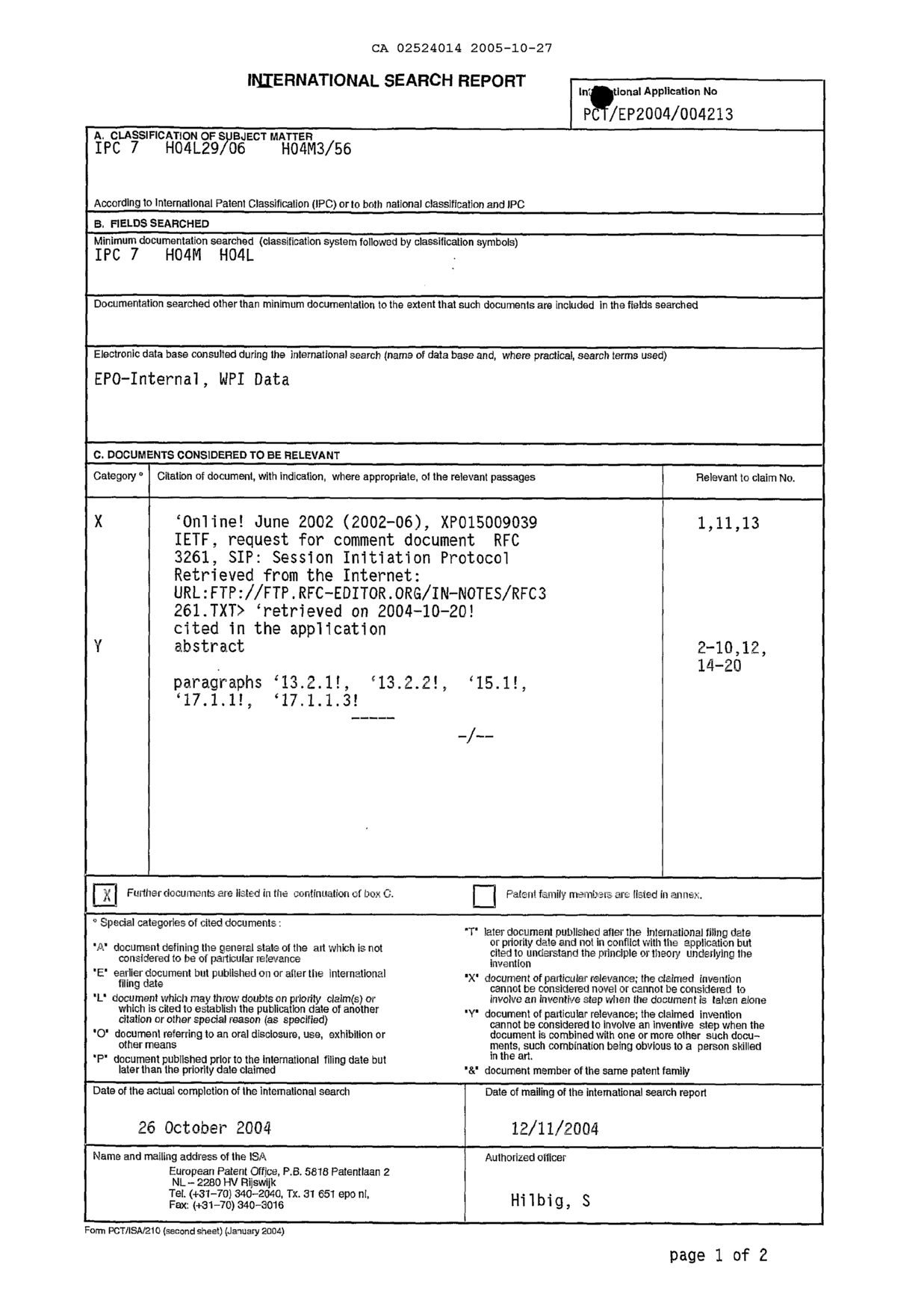 Canadian Patent Document 2524014. PCT 20051027. Image 1 of 4