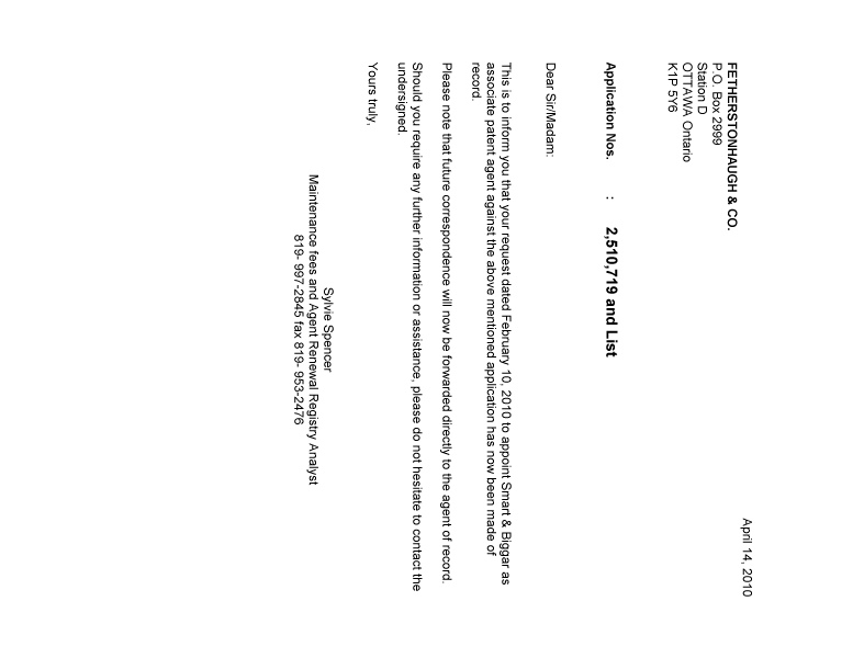 Canadian Patent Document 2524014. Correspondence 20100414. Image 1 of 1