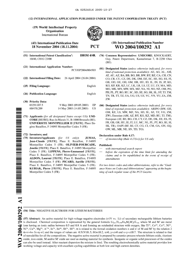 Document de brevet canadien 2524016. Abrégé 20051027. Image 1 de 1