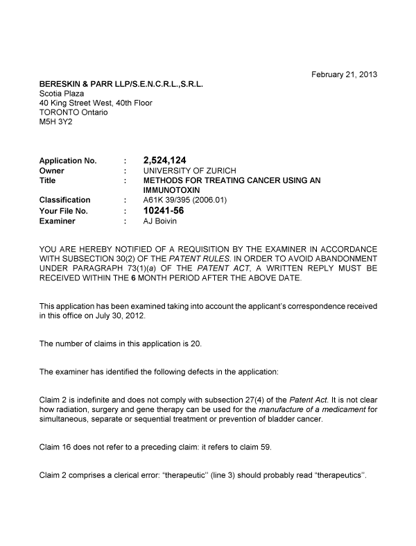 Canadian Patent Document 2524124. Prosecution-Amendment 20130221. Image 1 of 2