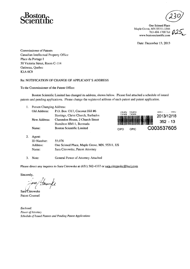 Document de brevet canadien 2524163. Cession 20131218. Image 1 de 12
