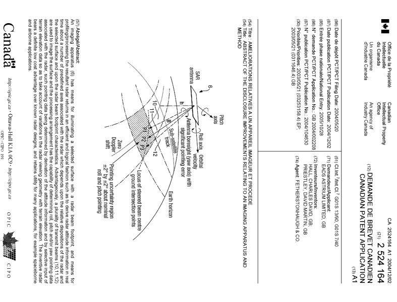 Document de brevet canadien 2524164. Page couverture 20060106. Image 1 de 1