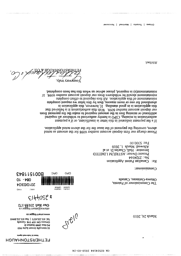 Canadian Patent Document 2524164. Correspondence 20100324. Image 1 of 1