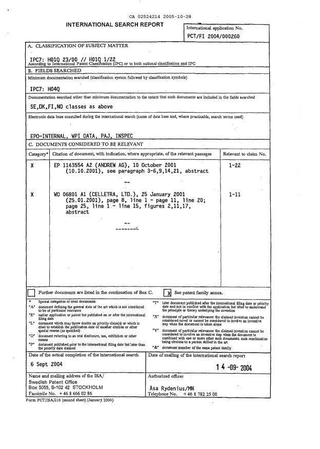Canadian Patent Document 2524214. PCT 20051028. Image 1 of 4