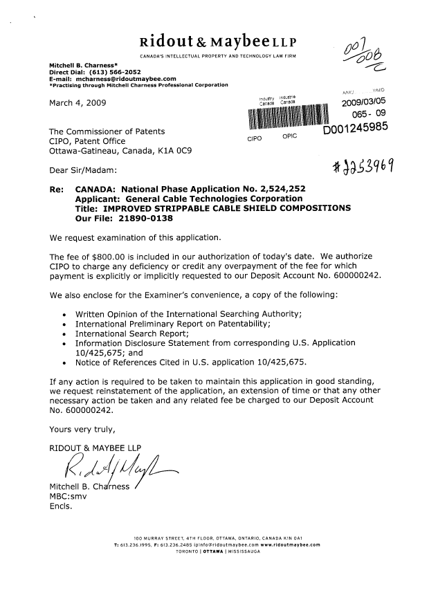 Canadian Patent Document 2524252. Prosecution-Amendment 20090305. Image 1 of 1