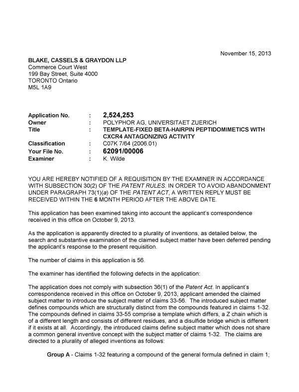 Canadian Patent Document 2524253. Prosecution-Amendment 20131115. Image 1 of 2