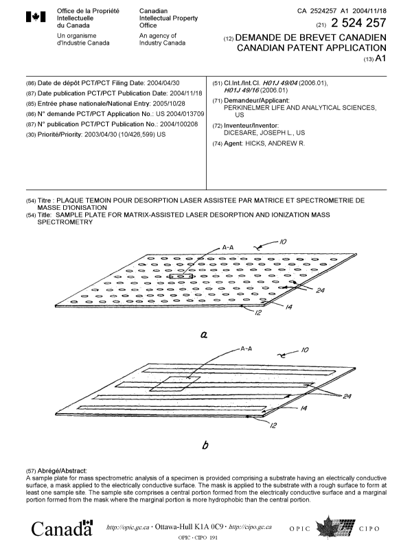 Canadian Patent Document 2524257. Cover Page 20060116. Image 1 of 1