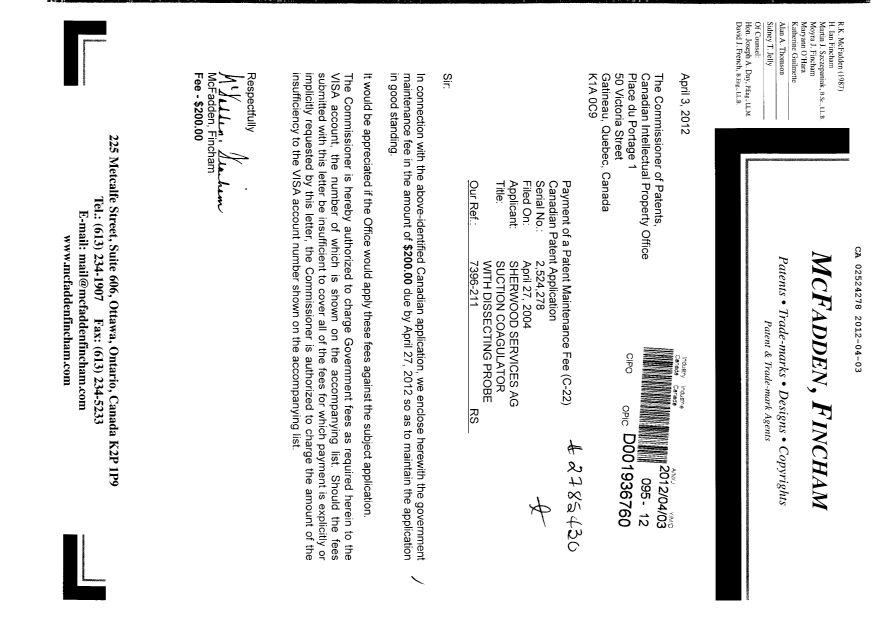 Canadian Patent Document 2524278. Fees 20120403. Image 1 of 1