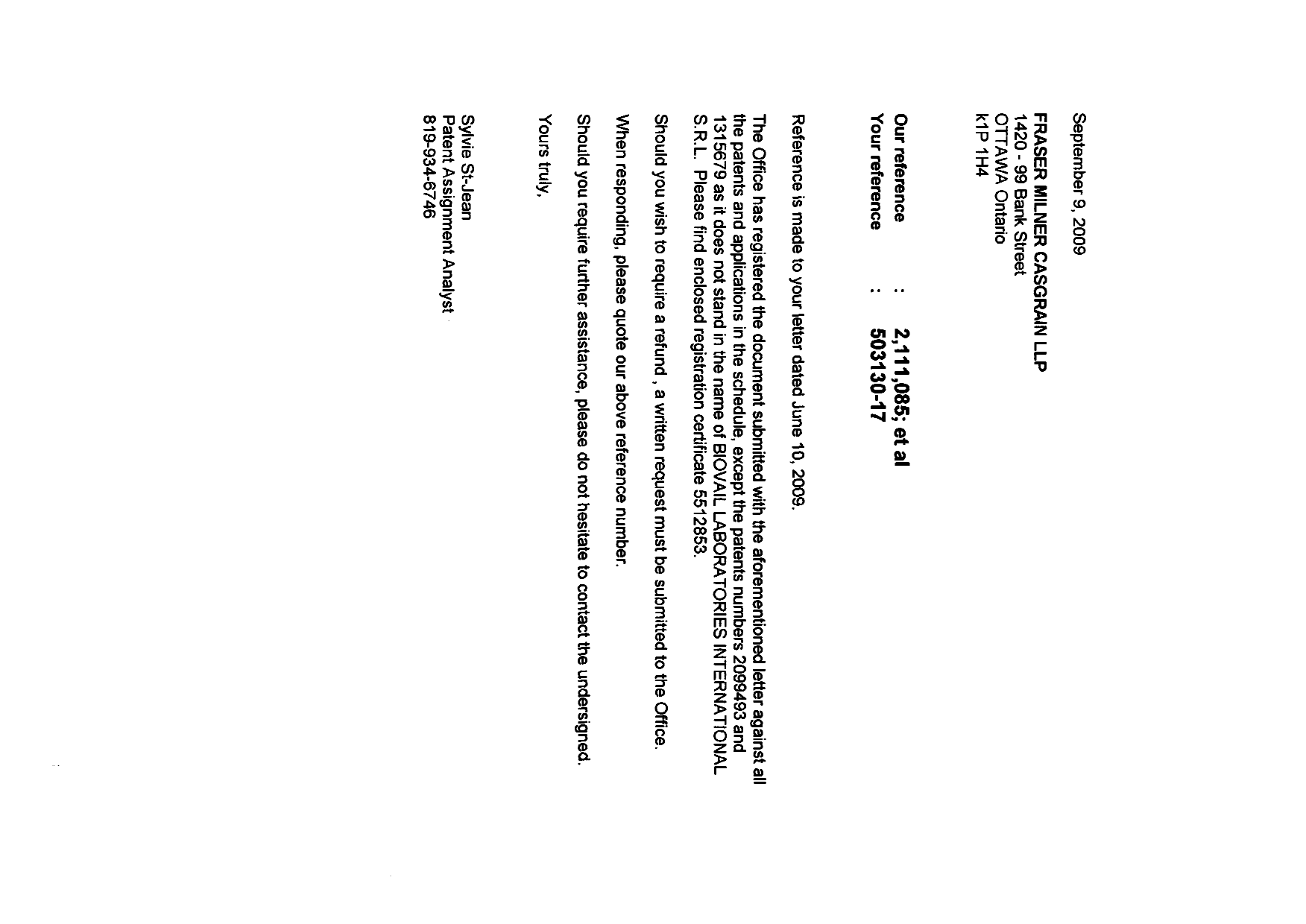 Document de brevet canadien 2524300. Correspondance 20081209. Image 1 de 6