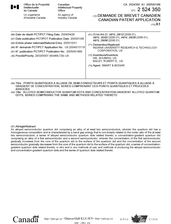 Canadian Patent Document 2524350. Cover Page 20060124. Image 1 of 1