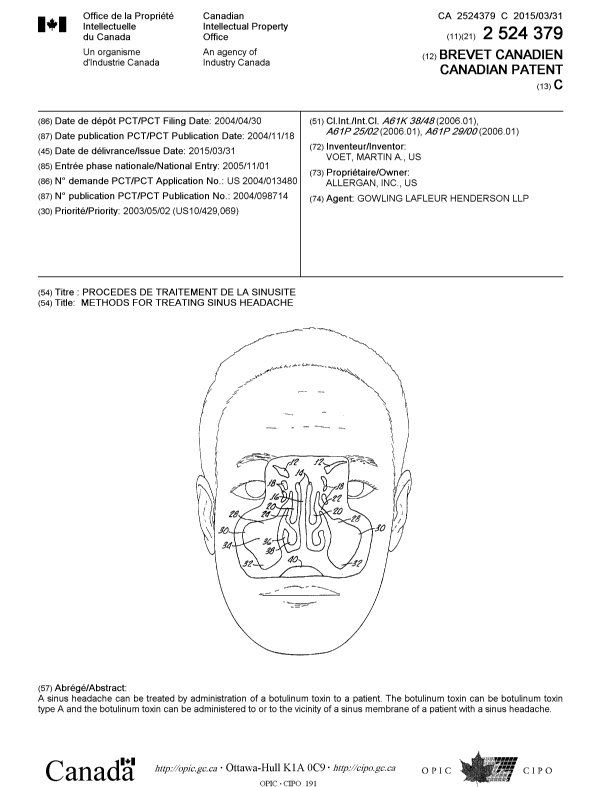 Canadian Patent Document 2524379. Cover Page 20150224. Image 1 of 1