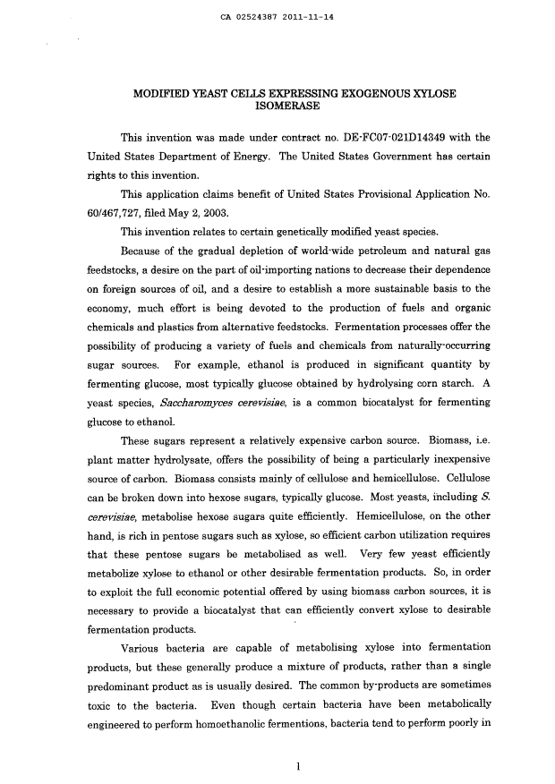Canadian Patent Document 2524387. Description 20111114. Image 1 of 111