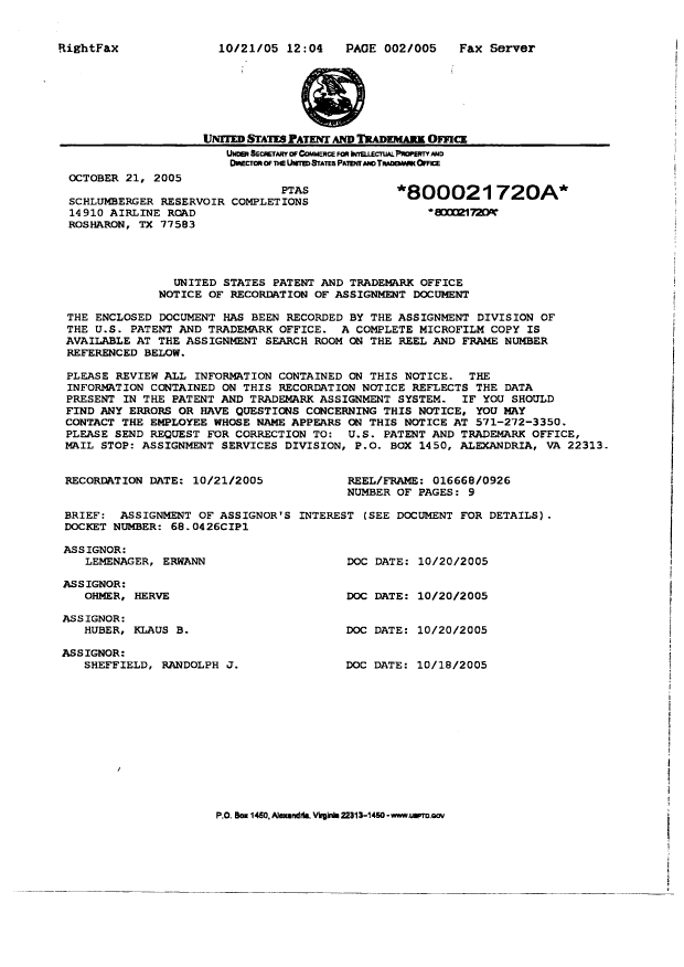 Document de brevet canadien 2524420. Cession 20060127. Image 3 de 11