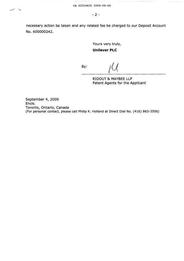 Canadian Patent Document 2524435. Prosecution-Amendment 20090904. Image 2 of 2