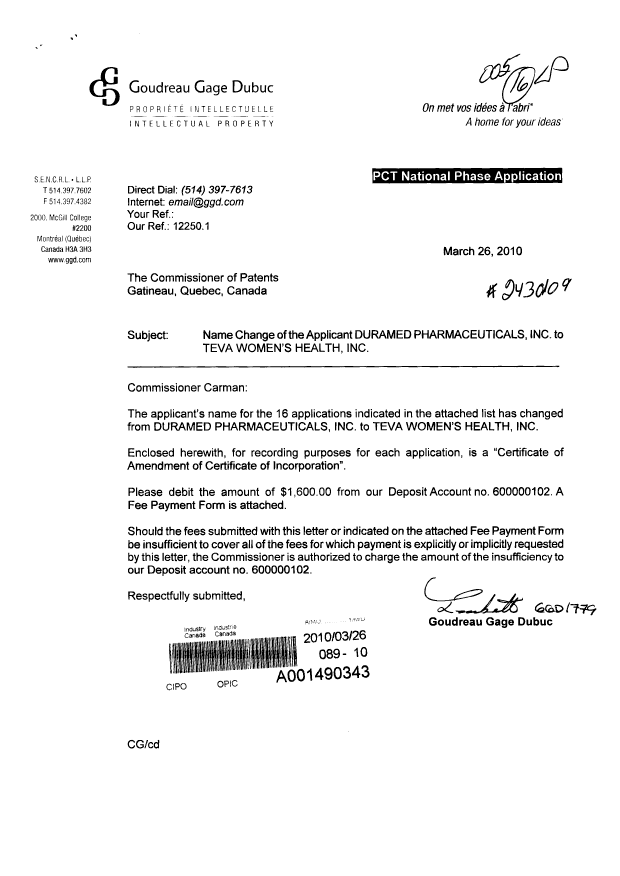 Canadian Patent Document 2524474. Assignment 20100326. Image 1 of 4