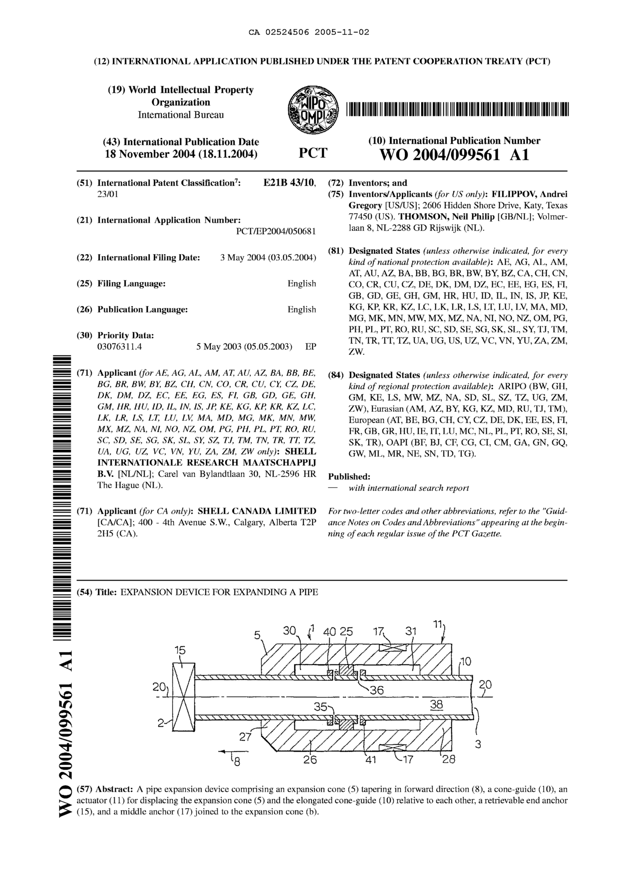 Document de brevet canadien 2524506. Abrégé 20051102. Image 1 de 1
