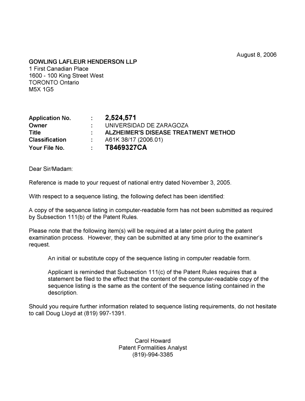 Canadian Patent Document 2524571. Correspondence 20060808. Image 1 of 1