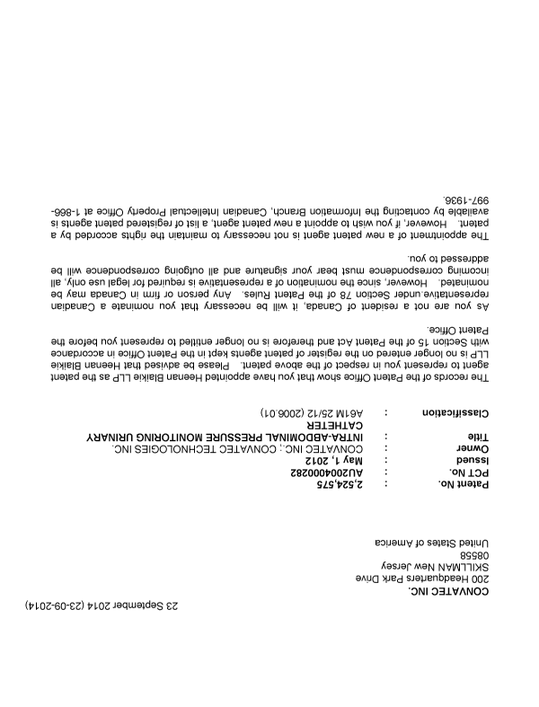 Canadian Patent Document 2524575. Correspondence 20140923. Image 1 of 2