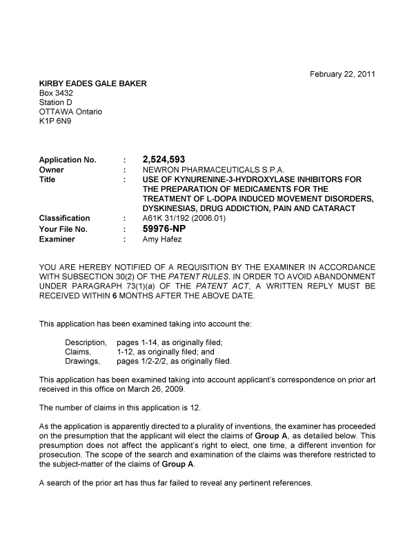 Canadian Patent Document 2524593. Prosecution-Amendment 20110222. Image 1 of 3