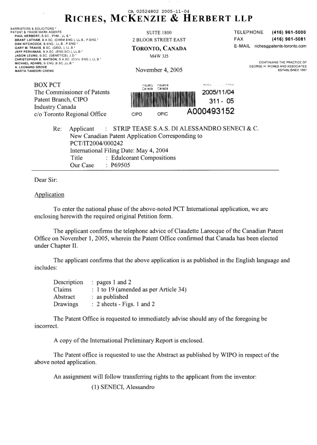 Canadian Patent Document 2524802. Assignment 20051104. Image 1 of 4