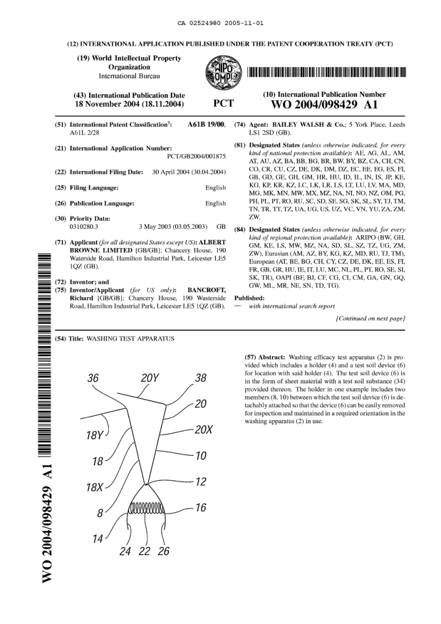 Canadian Patent Document 2524980. Abstract 20051101. Image 1 of 2