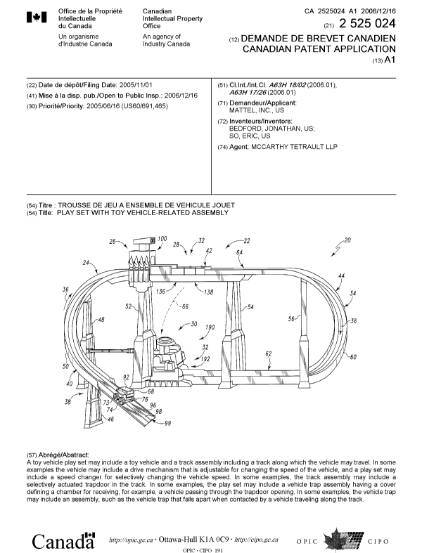 Canadian Patent Document 2525024. Cover Page 20061130. Image 1 of 1