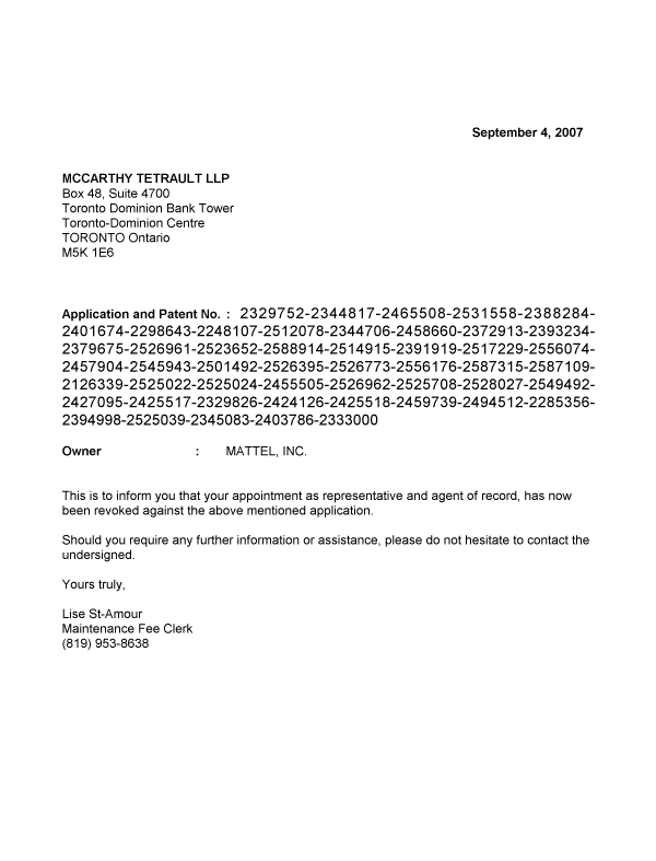 Canadian Patent Document 2525024. Correspondence 20070904. Image 1 of 1
