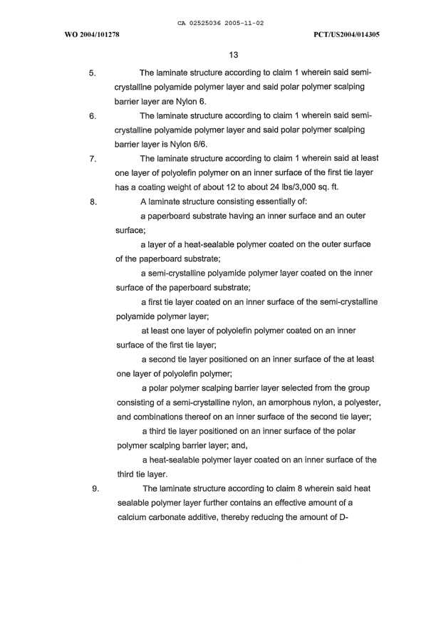 Document de brevet canadien 2525036. Revendications 20051102. Image 2 de 3