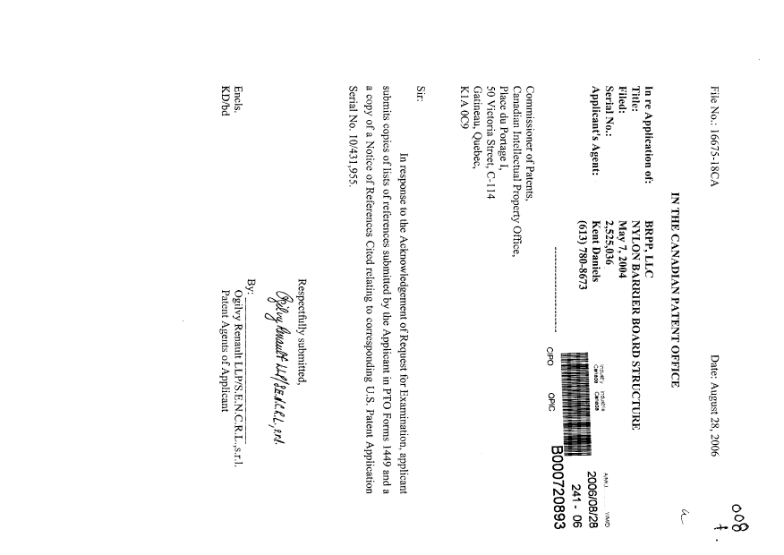 Document de brevet canadien 2525036. Poursuite-Amendment 20060828. Image 1 de 1