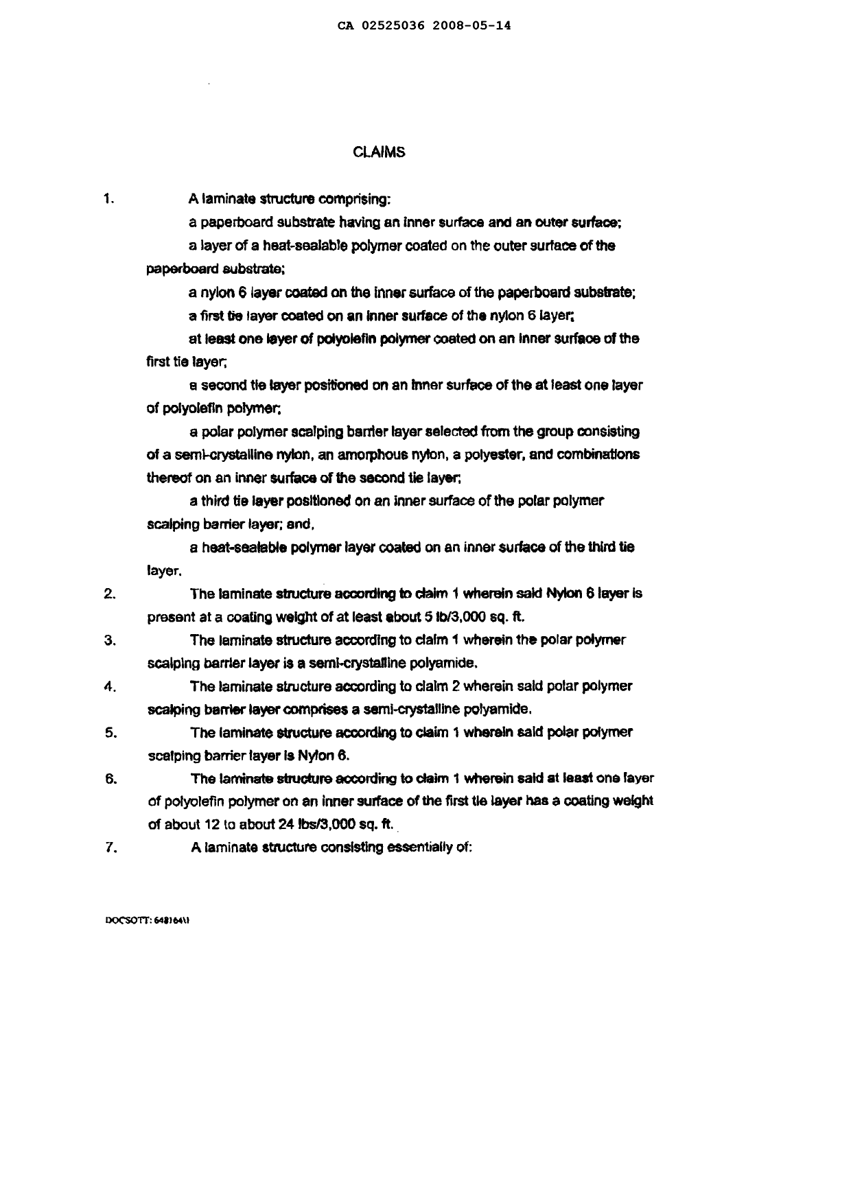 Document de brevet canadien 2525036. Revendications 20080514. Image 1 de 3
