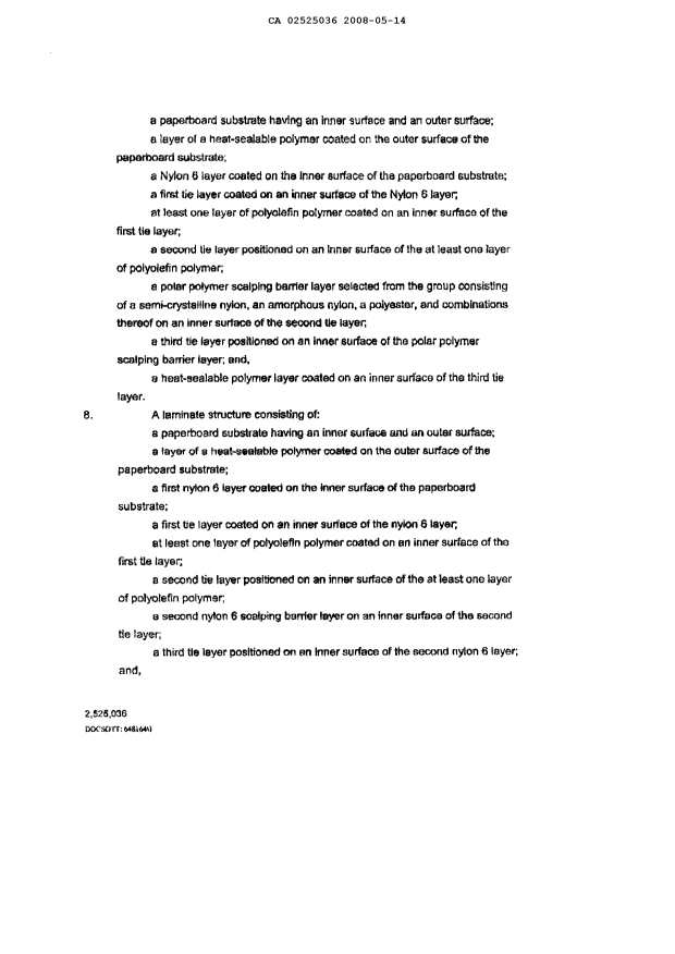 Document de brevet canadien 2525036. Revendications 20080514. Image 2 de 3