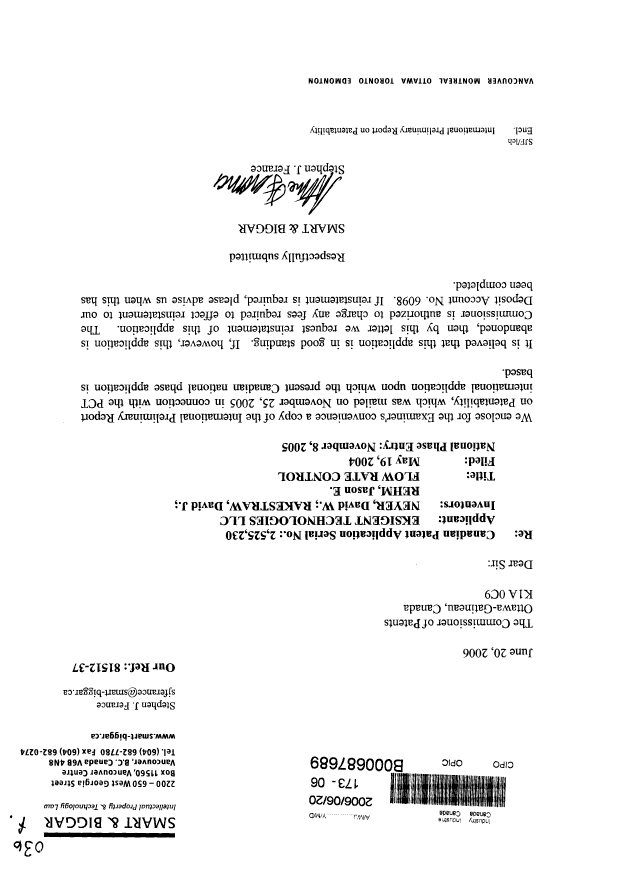 Canadian Patent Document 2525230. Prosecution-Amendment 20060620. Image 1 of 1