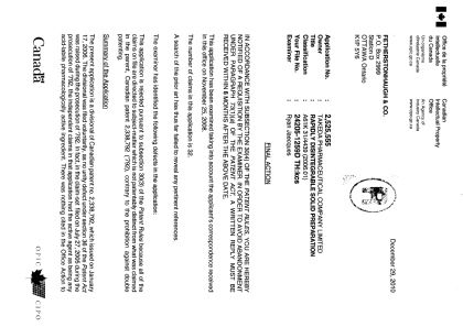Document de brevet canadien 2525555. Poursuite-Amendment 20091229. Image 1 de 8