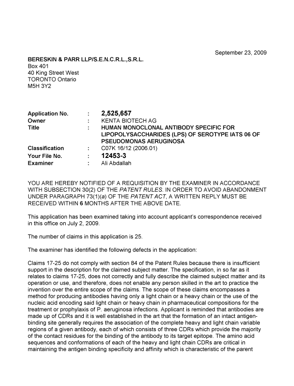 Canadian Patent Document 2525657. Prosecution-Amendment 20090923. Image 1 of 2