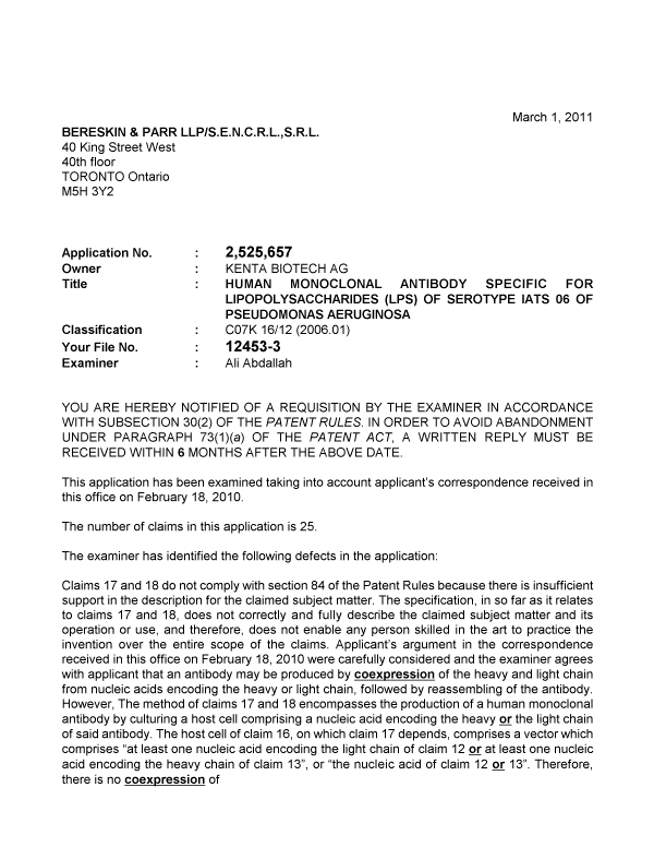 Canadian Patent Document 2525657. Prosecution-Amendment 20110301. Image 1 of 2