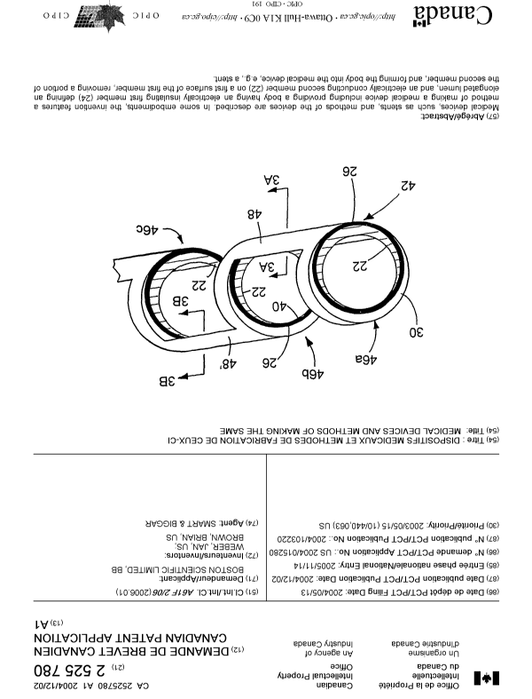 Canadian Patent Document 2525780. Cover Page 20060124. Image 1 of 1