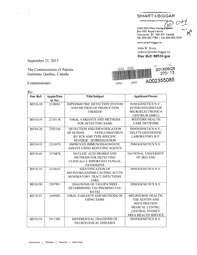 Canadian Patent Document 2525781. Correspondence 20130925. Image 1 of 3