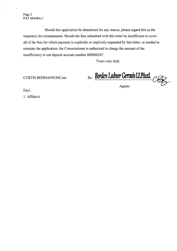 Document de brevet canadien 2525798. Correspondance 20070418. Image 2 de 4