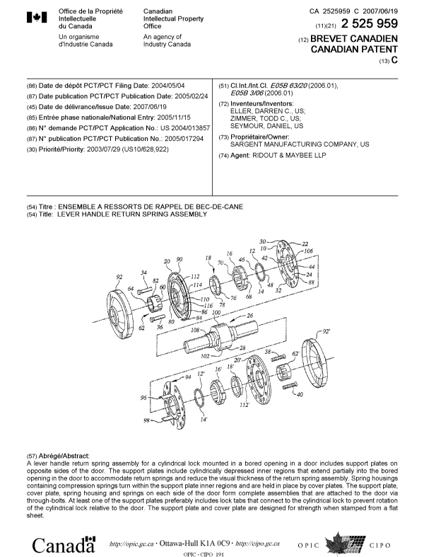 Canadian Patent Document 2525959. Cover Page 20070606. Image 1 of 1