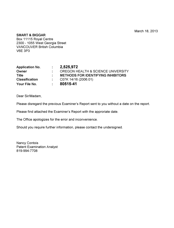 Canadian Patent Document 2525972. Correspondence 20130318. Image 1 of 3