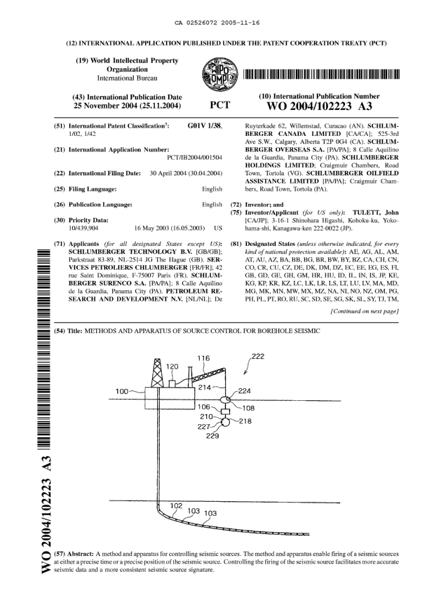 Canadian Patent Document 2526072. Abstract 20051116. Image 1 of 2
