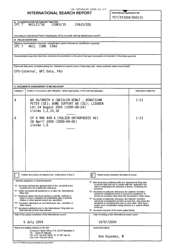 Document de brevet canadien 2526129. PCT 20051117. Image 1 de 2