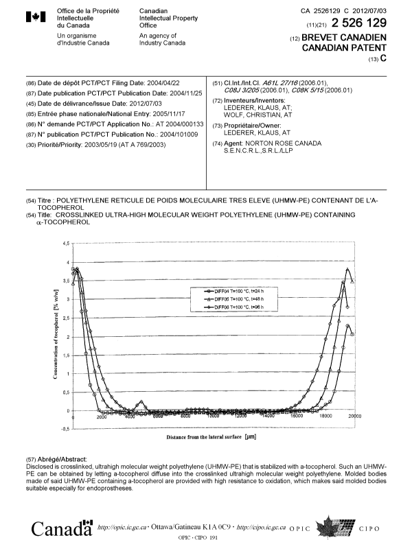 Document de brevet canadien 2526129. Page couverture 20120606. Image 1 de 1