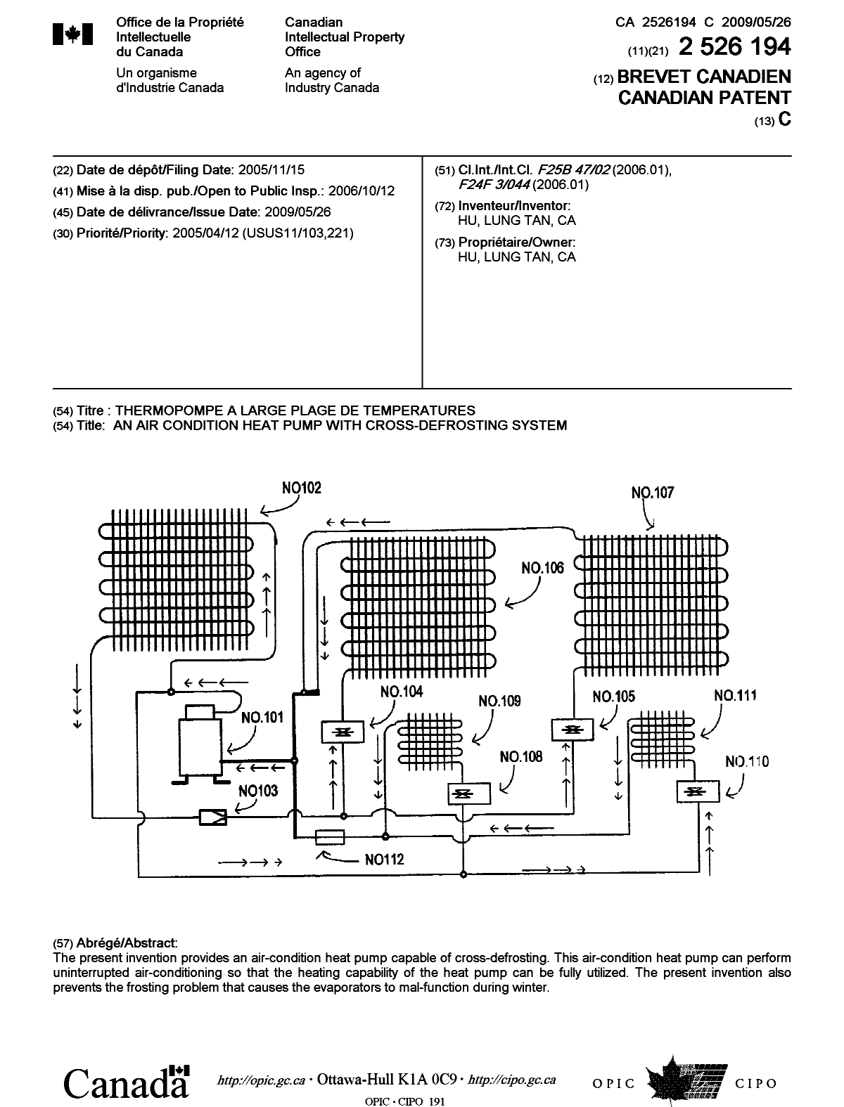 Canadian Patent Document 2526194. Cover Page 20090506. Image 1 of 1