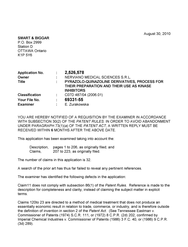 Document de brevet canadien 2526578. Poursuite-Amendment 20100830. Image 1 de 3