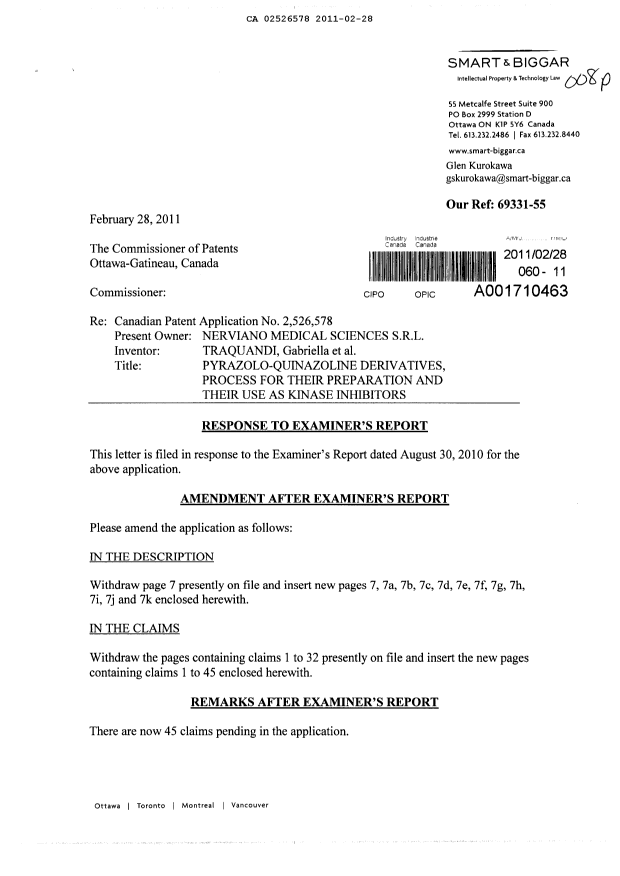 Document de brevet canadien 2526578. Poursuite-Amendment 20110228. Image 1 de 114